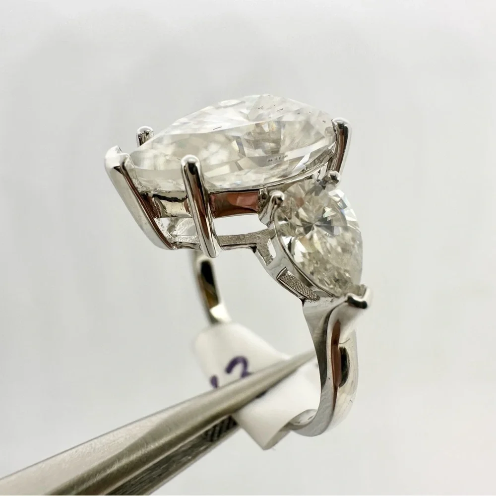 Pear Cut Moissanite 3 Stone Ring Past Present Future Trilogy Anniversary Wedding